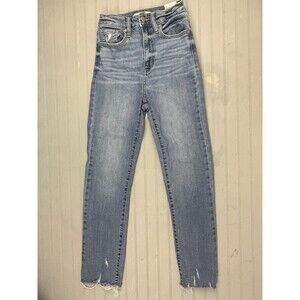 Eunina Size 0 Womens Jeans Ally Ultra High Rise Straight Crop Stretch Raw Hems